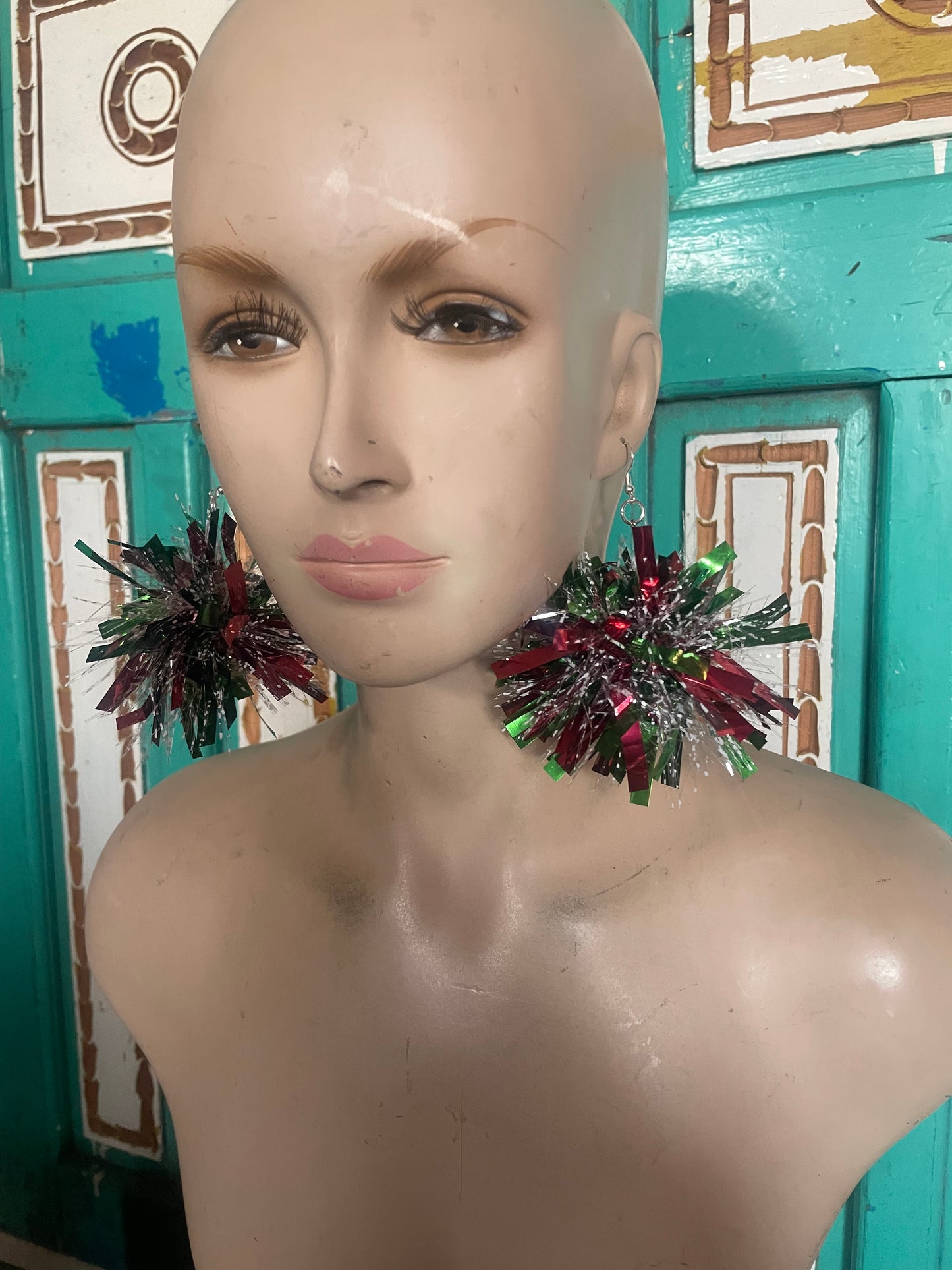 Tinsel earrings red/green