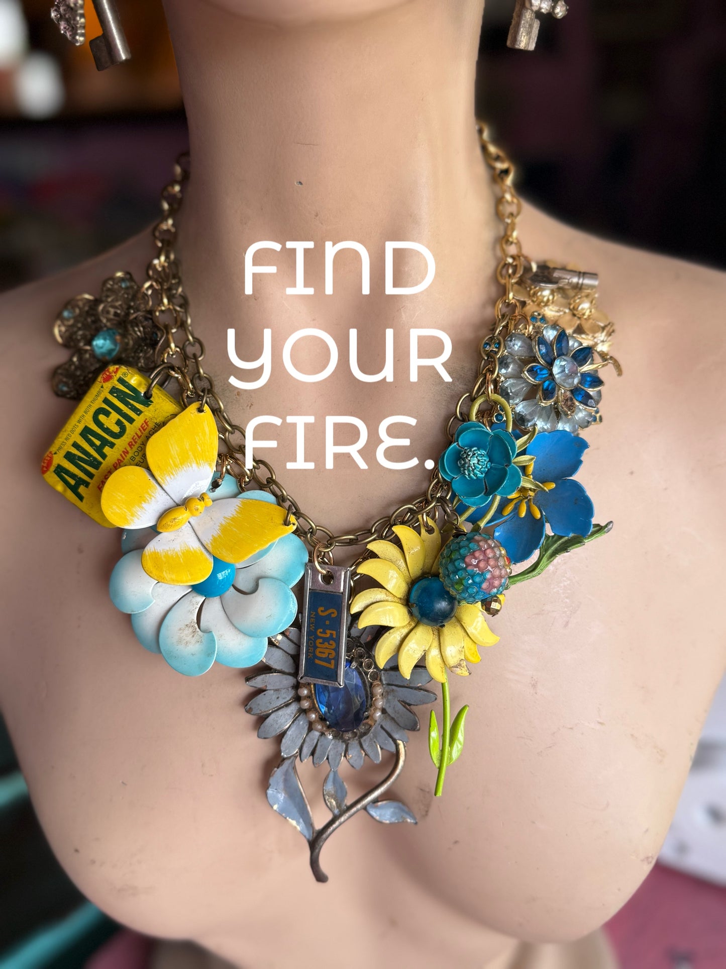 Blue Hues Vintage Cluster Necklace