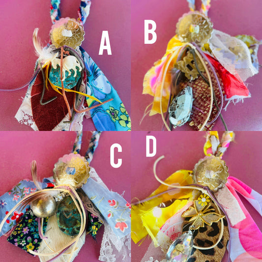 Retro fabric bolo necklaces