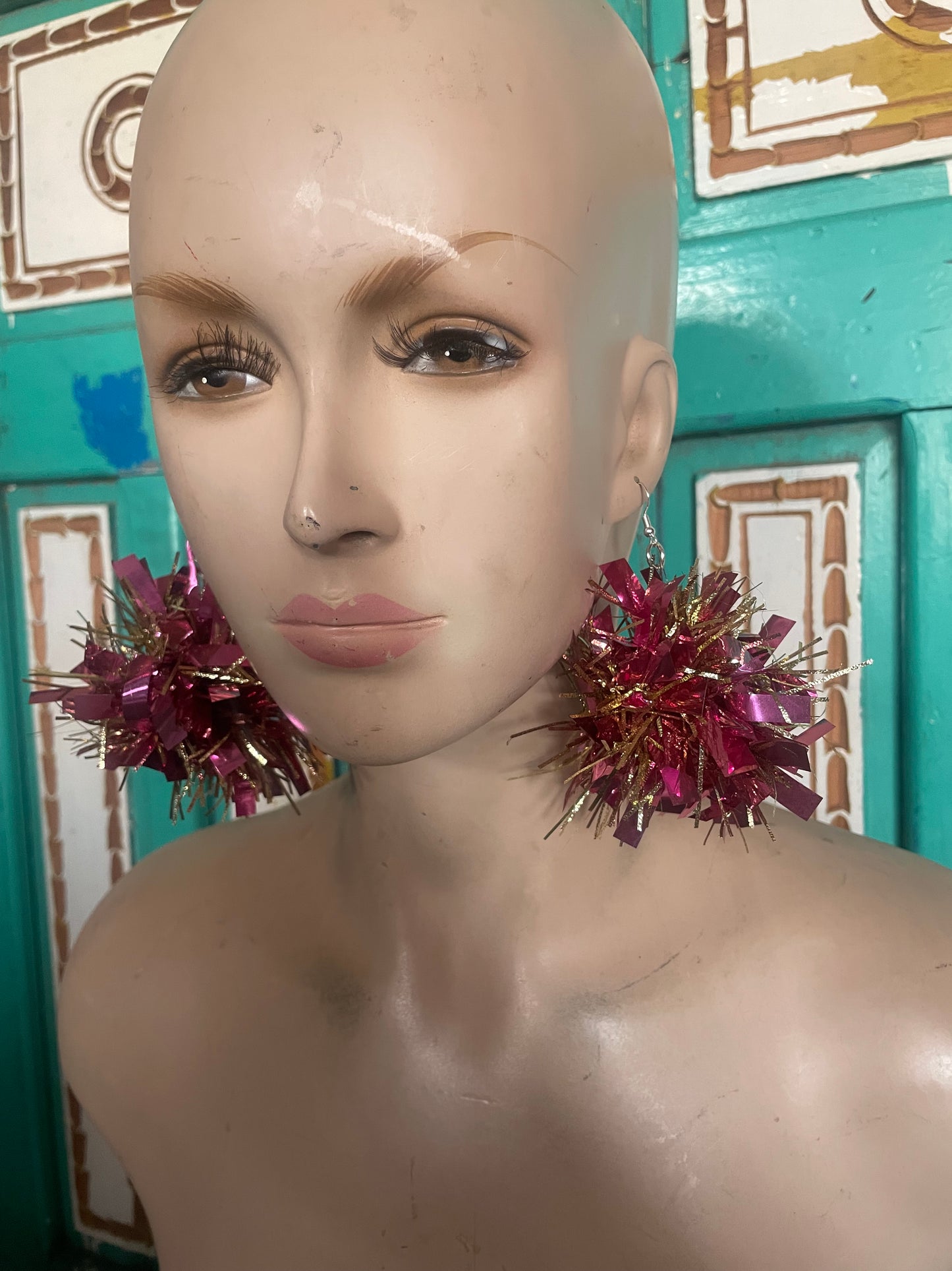 Tinsel earrings pink/gold