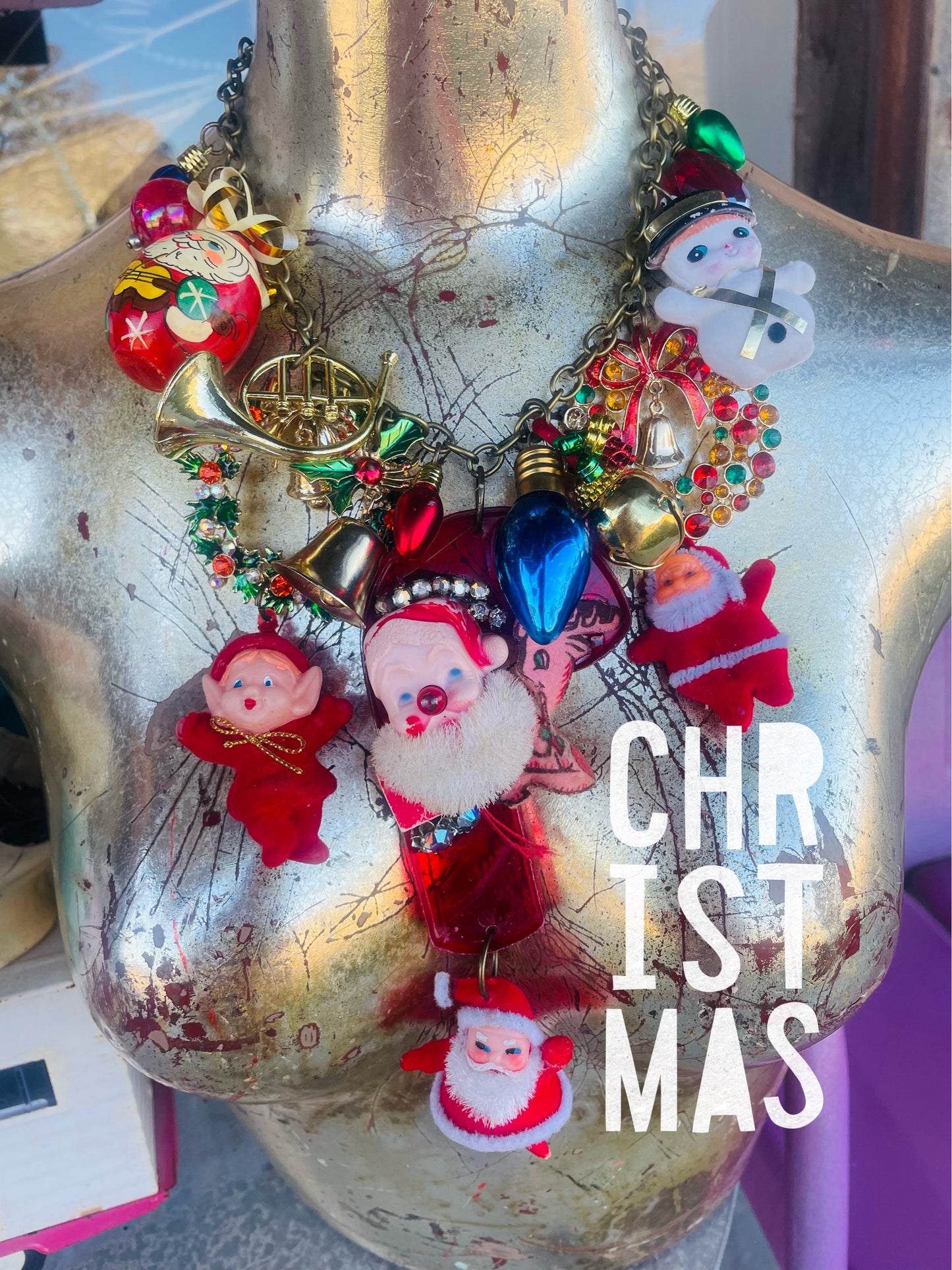 Festive AF trashy Christmas necklace