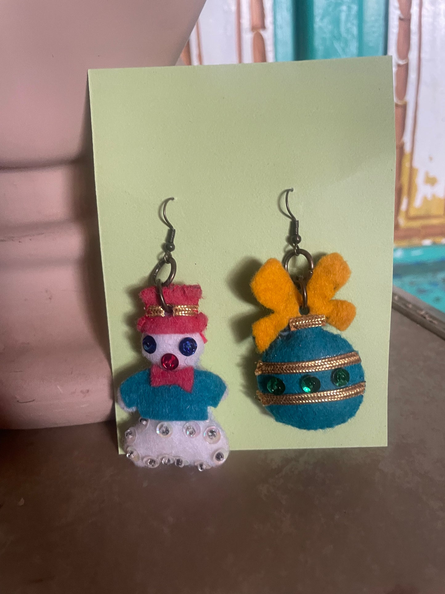 Tiny felt ornament earrings-snowman/ornament