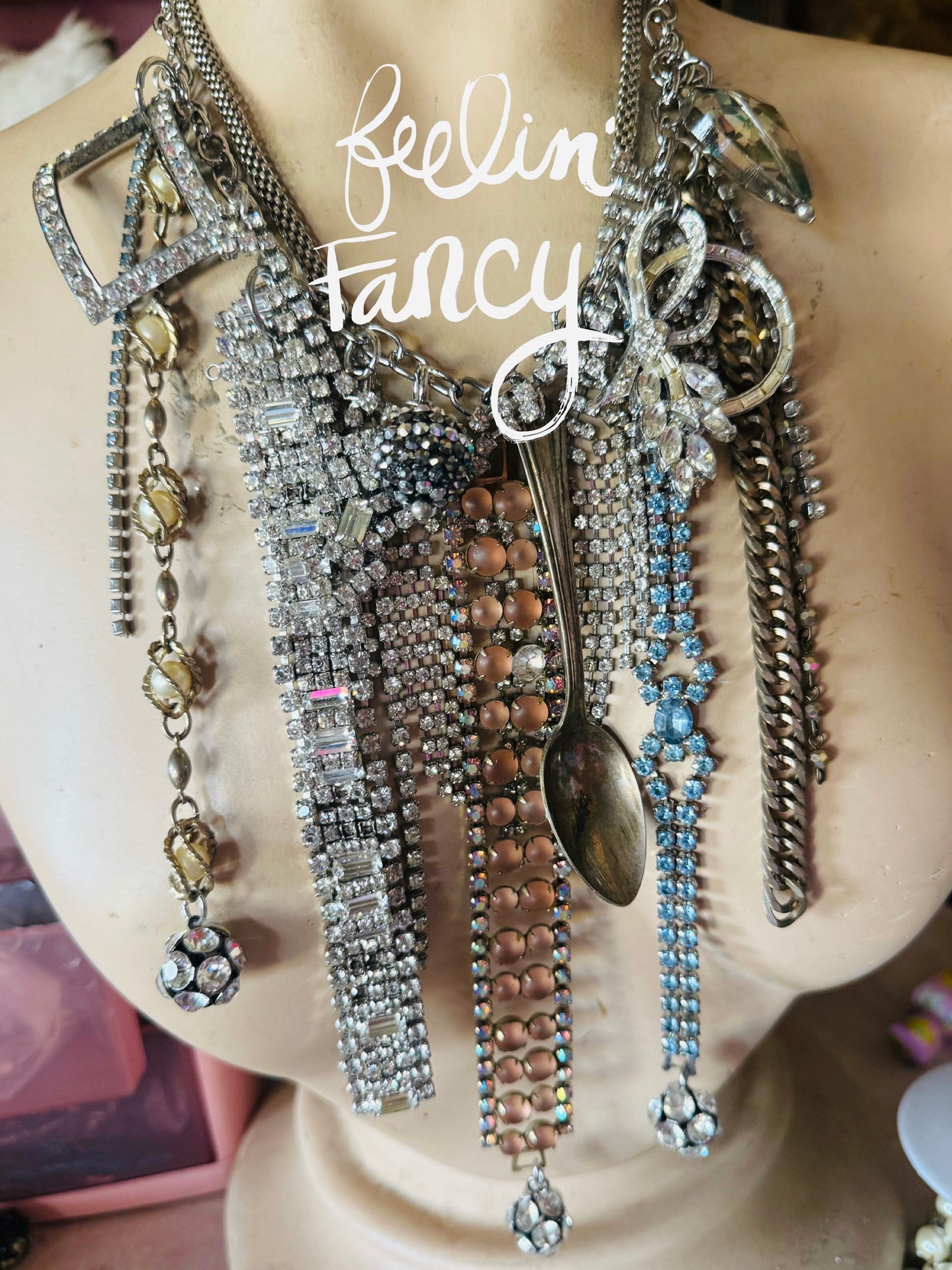 Rhinestones- Dolly inspired fringe necklace