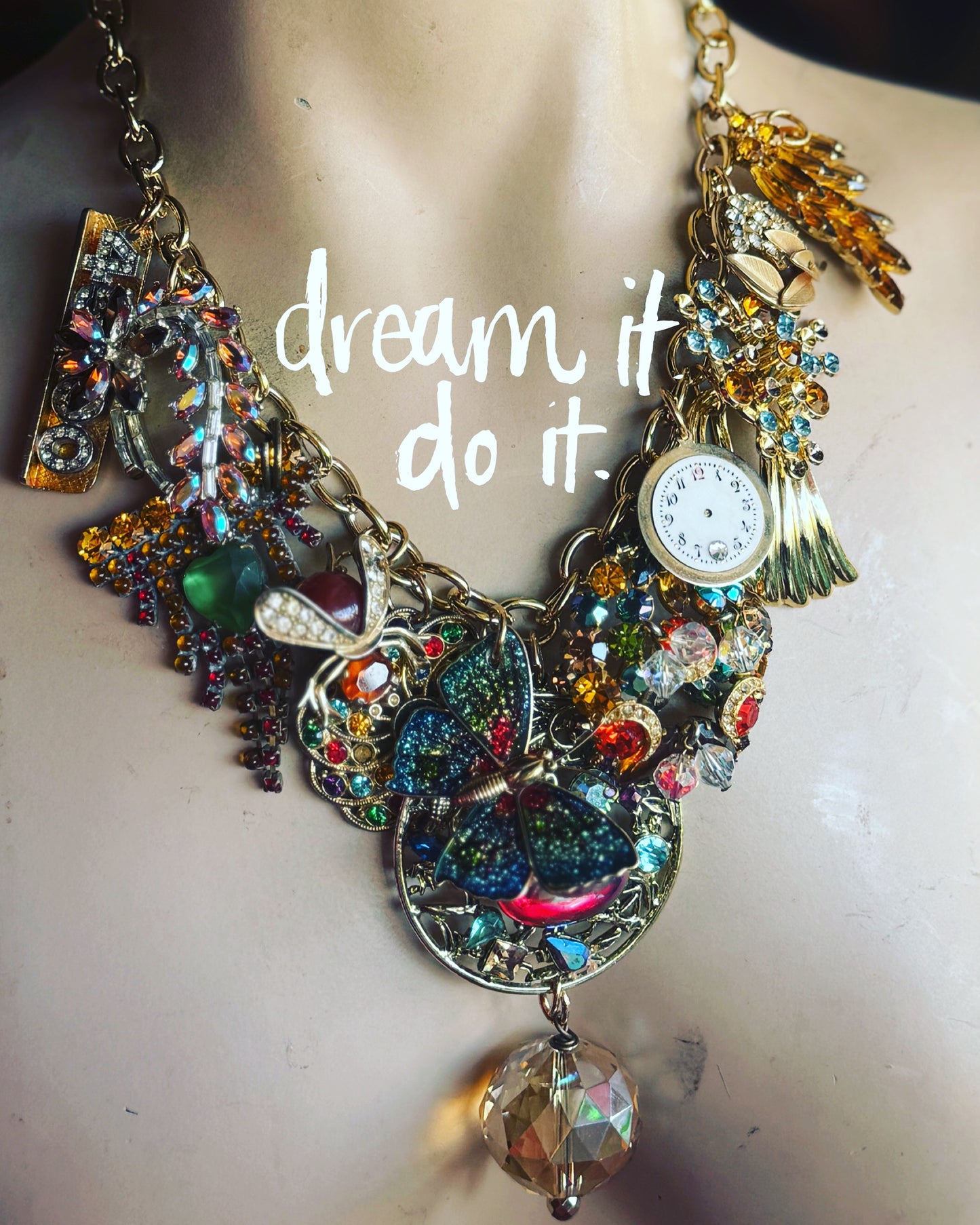 Vintage butterfly and bee necklace