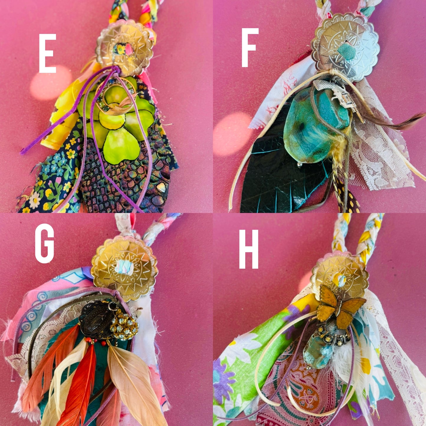 Retro fabric bolo necklaces