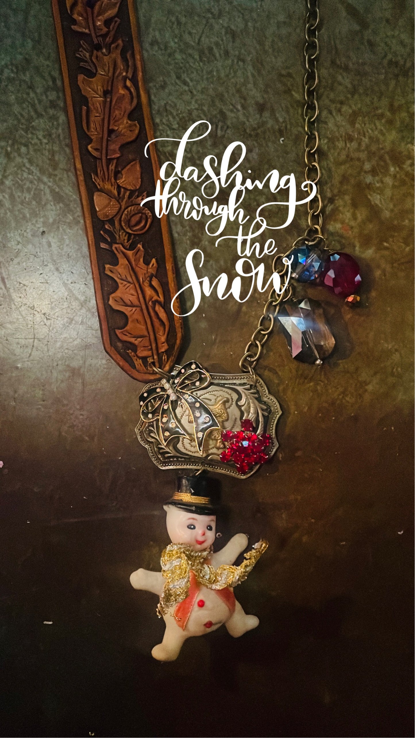 Vintage Snowman mixed media necklace