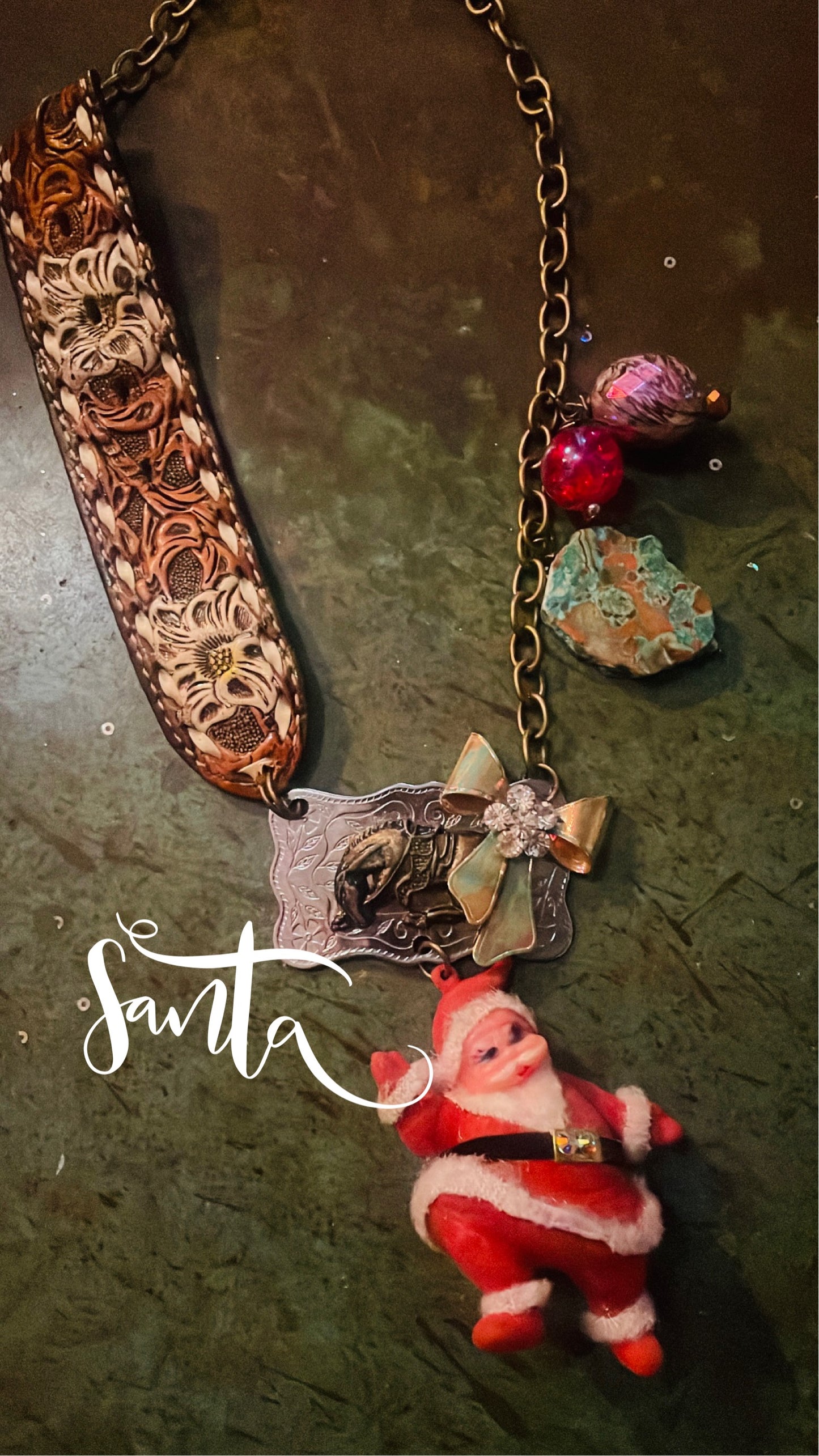 Vintage Santa mixed media necklace