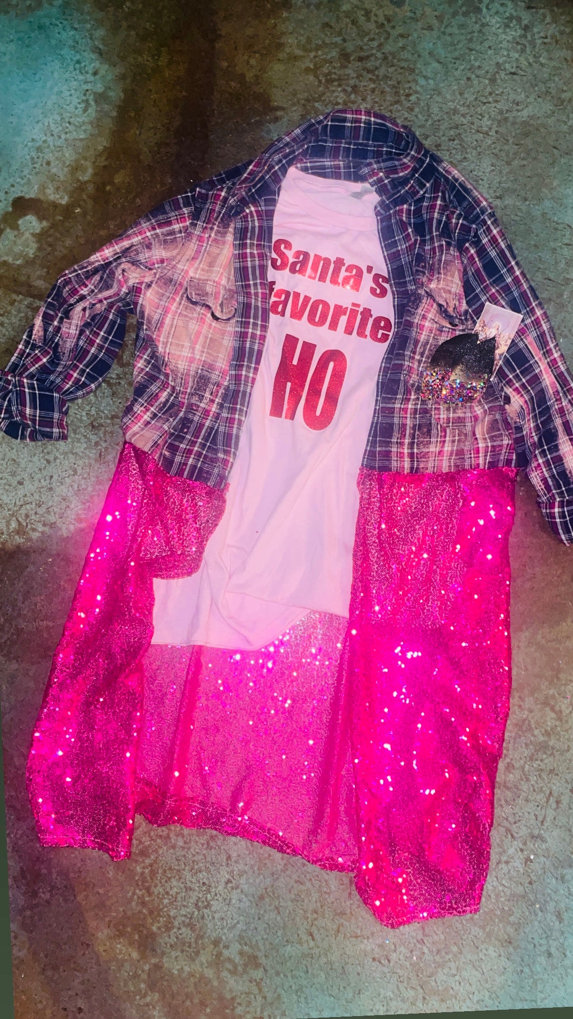 XL pink sequins flannel duster set