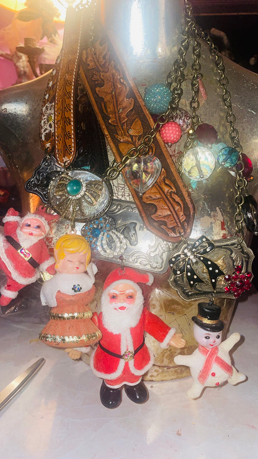 Vintage Snowman mixed media necklace