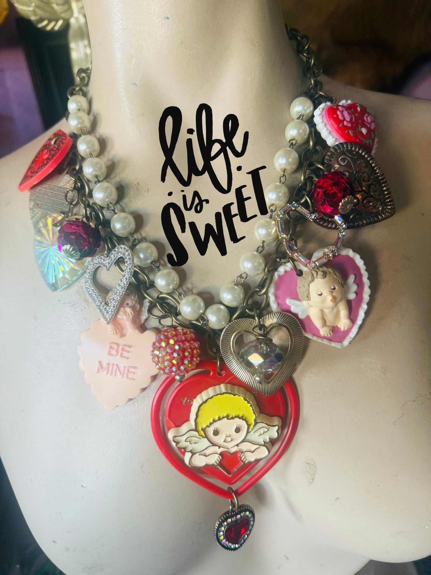 Life is Sweet- vintage Valentine necklace