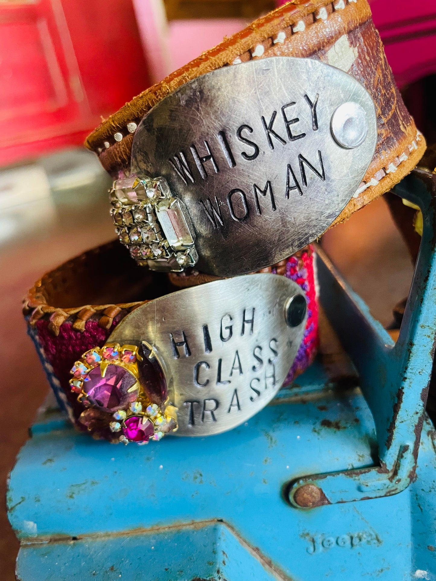 Whiskey Woman leather belt cuff bracelet