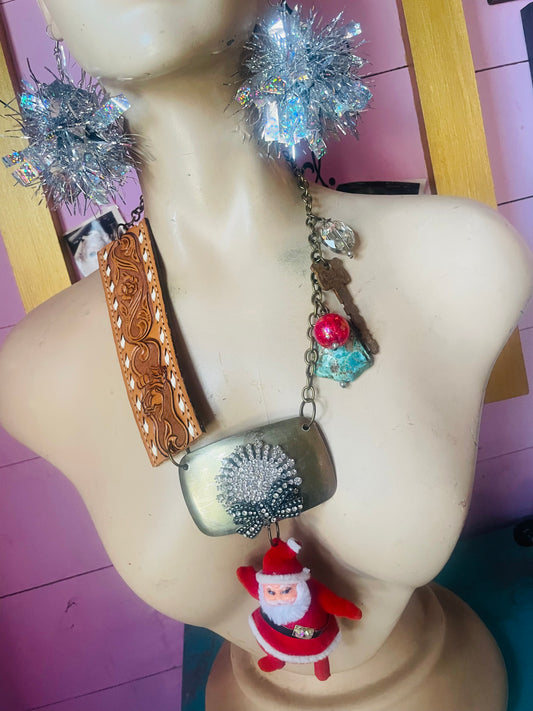 Santa mixed media necklace