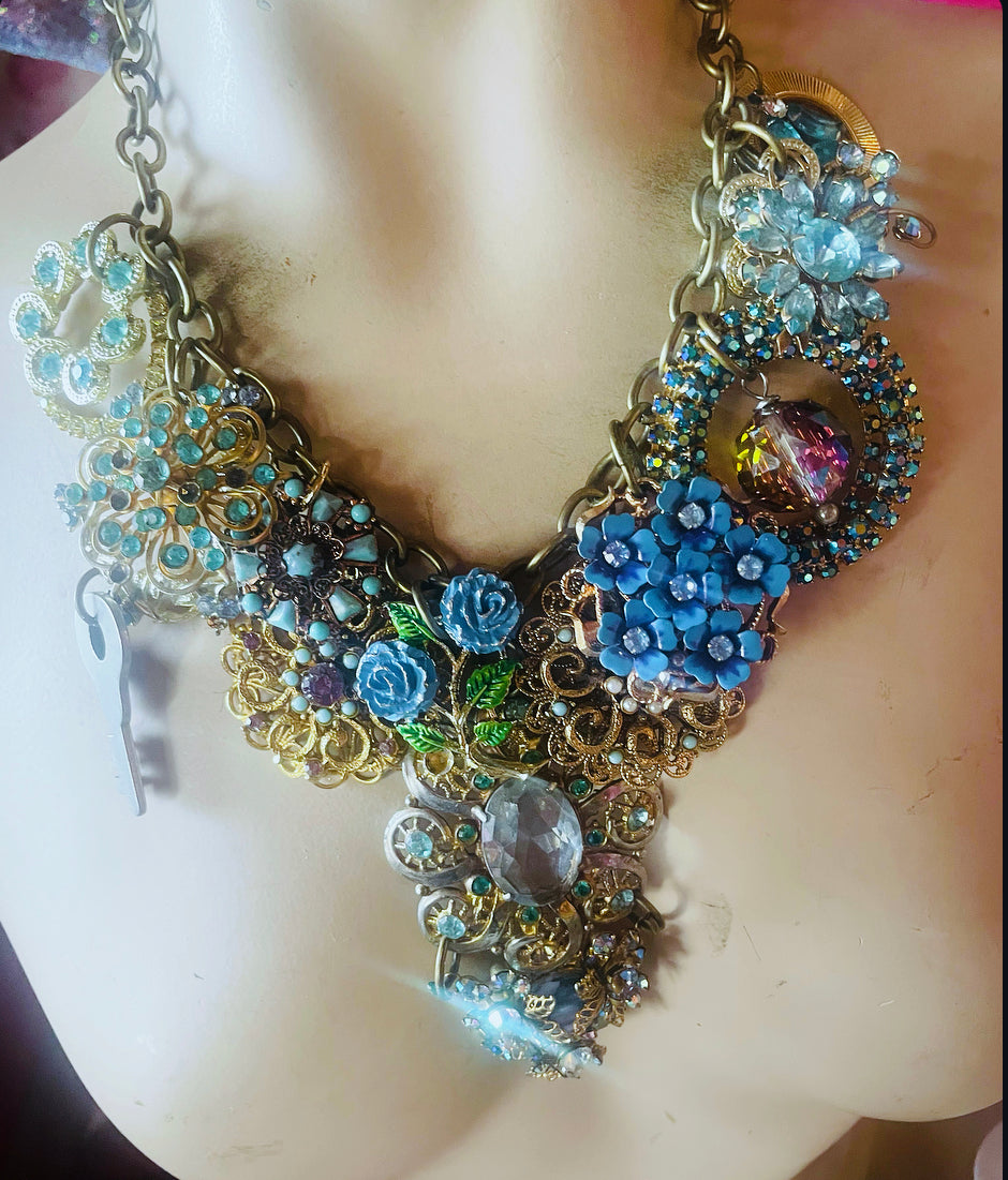 Vintage Blue Cluster Necklace