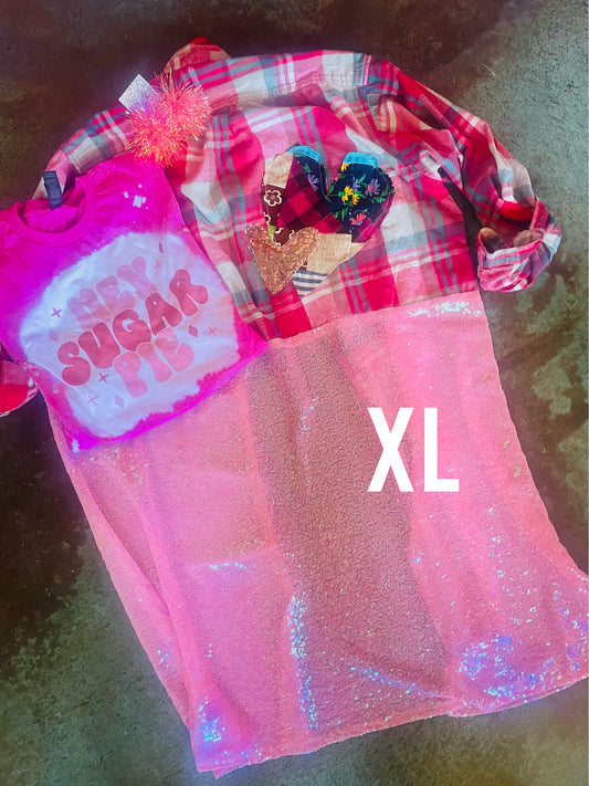 XL flannel sequin duster set